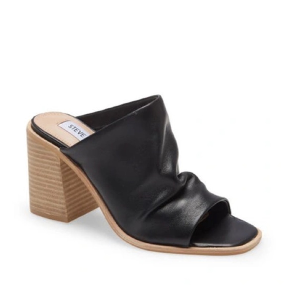Steve Madden Cru Slide Sandal Black Mules with Chic Ruching